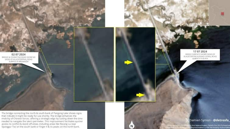 China built bridge on Pangong Tso ladakh capable of carrying tanks captured in satellite image Chinese Bridge on Pangong Tso: सैटेलाइट में कैद हुई चीन की चाल, पैंगोंग त्सो पर बना दिया ब्रिज, अब आसानी से ला सकेगा टैंक!